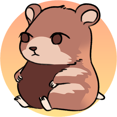 A cartoony European hamster with resting bitchface with bi pride circle background.